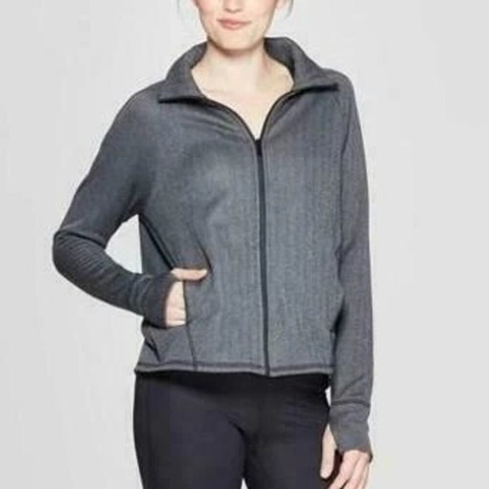 Champion C9 Herringbone Fleece Full Zip Training Track Jacket Women XL Gray